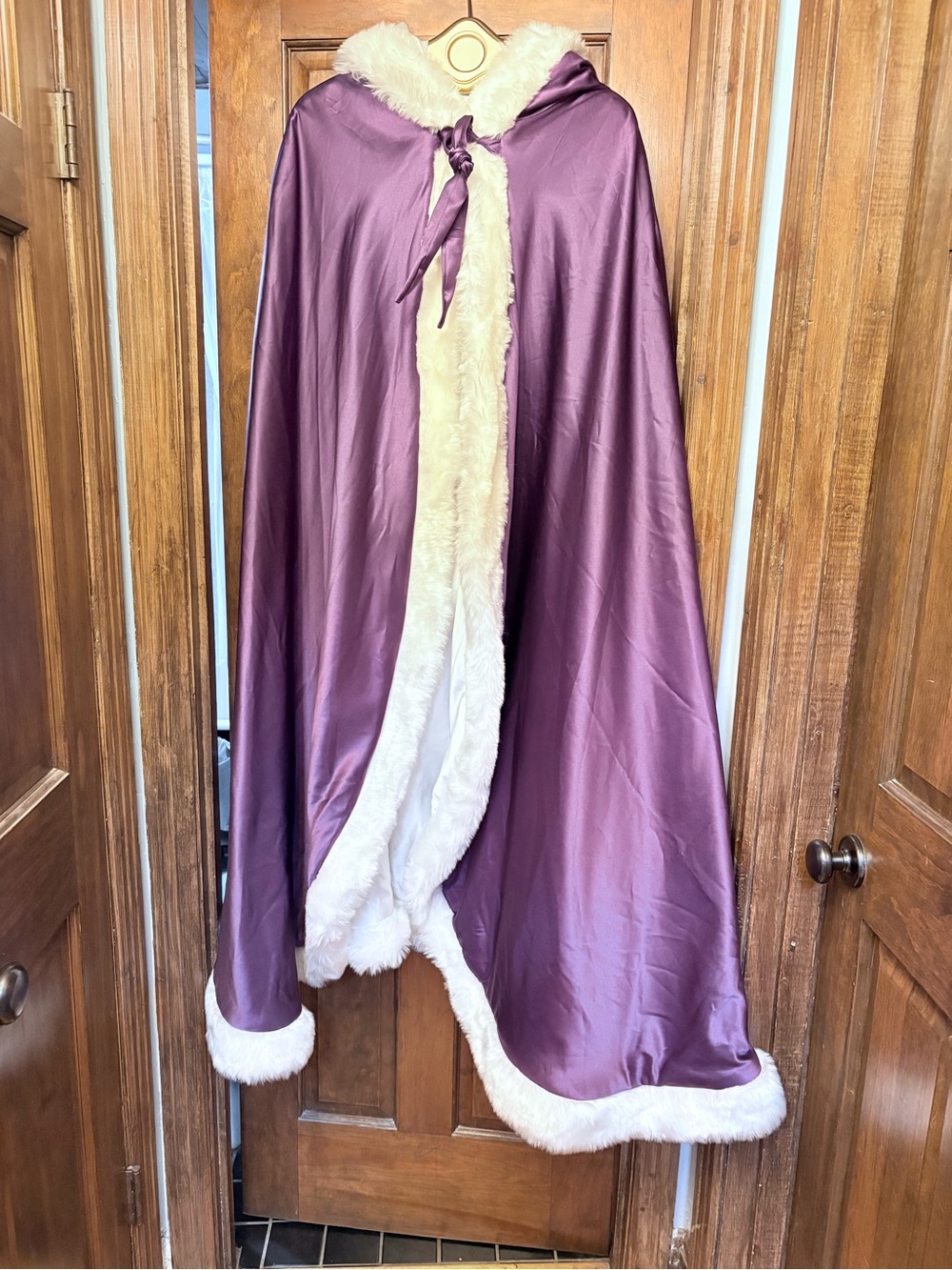 Purple Satin Fully Lined Faux Fur Hooded Cape Matching Hat